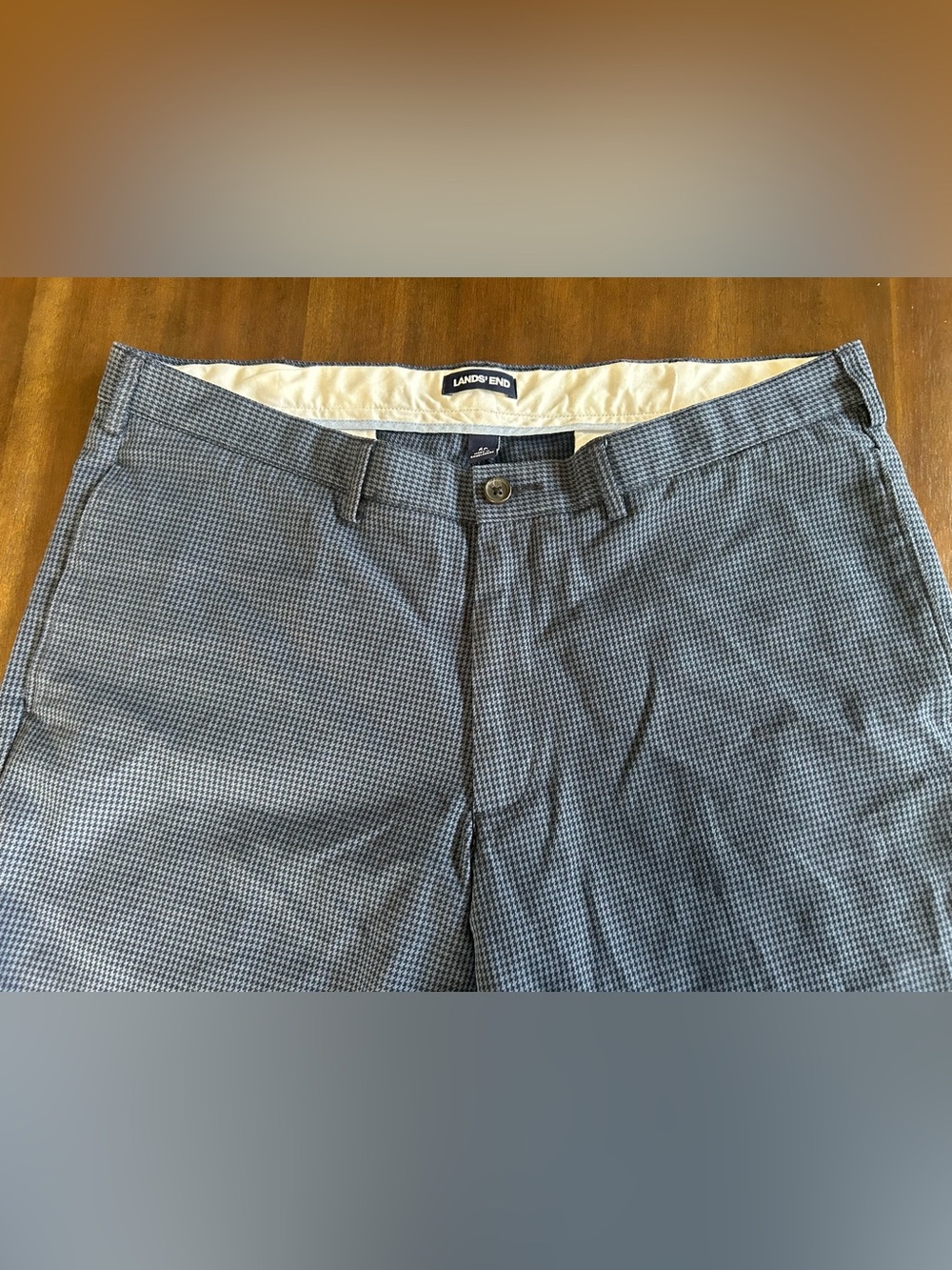 Lands' End Tailored Fit Micro-Check Shorts in Blue and Gray